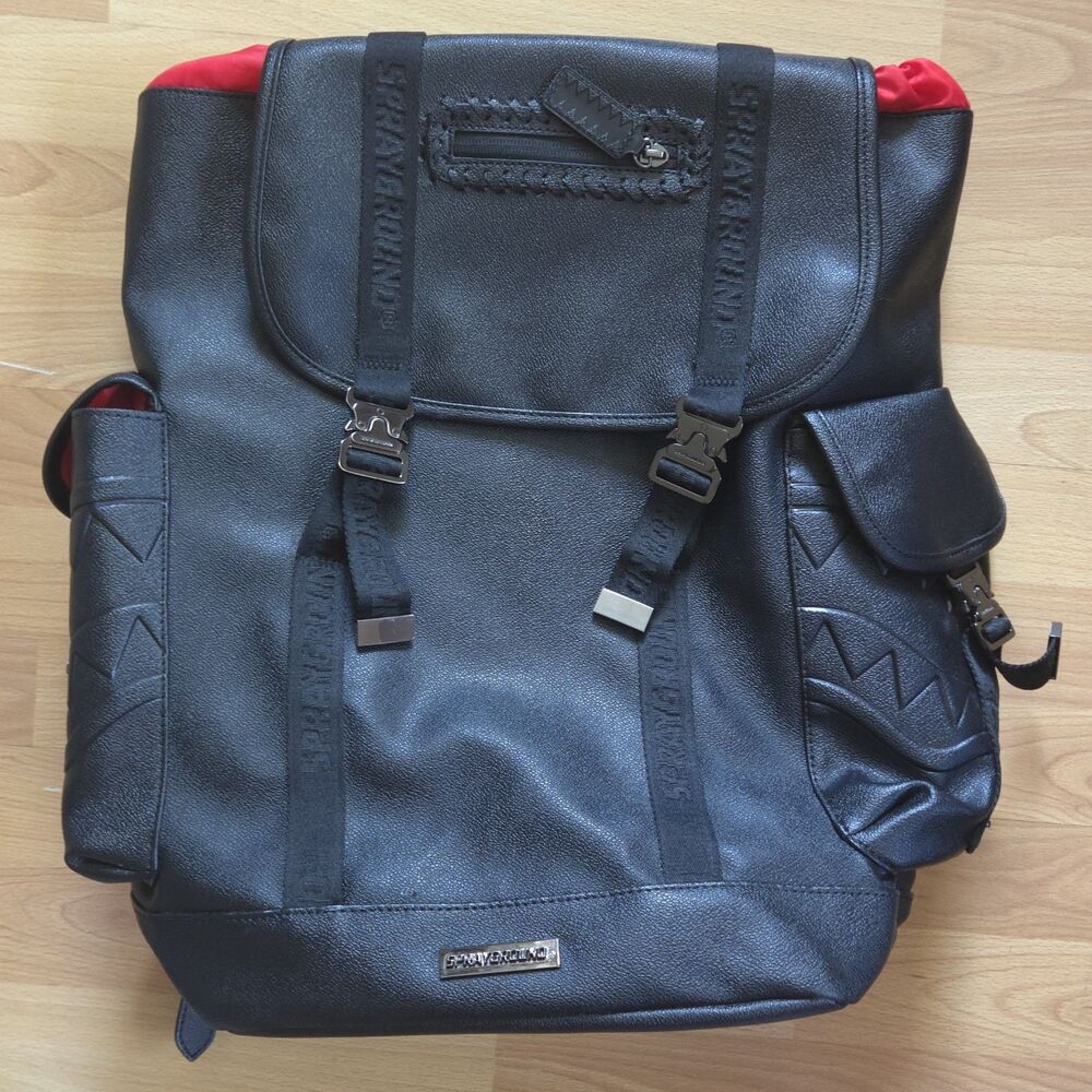 Sprayground Core Blackout Monte Carlo Blackpack Sleek Black Red Interior EUC